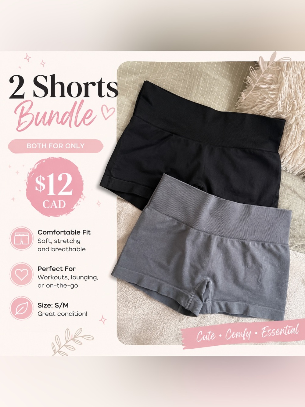 2-Shorts Bundle - Black & Gray Stretch Lounge Shorts